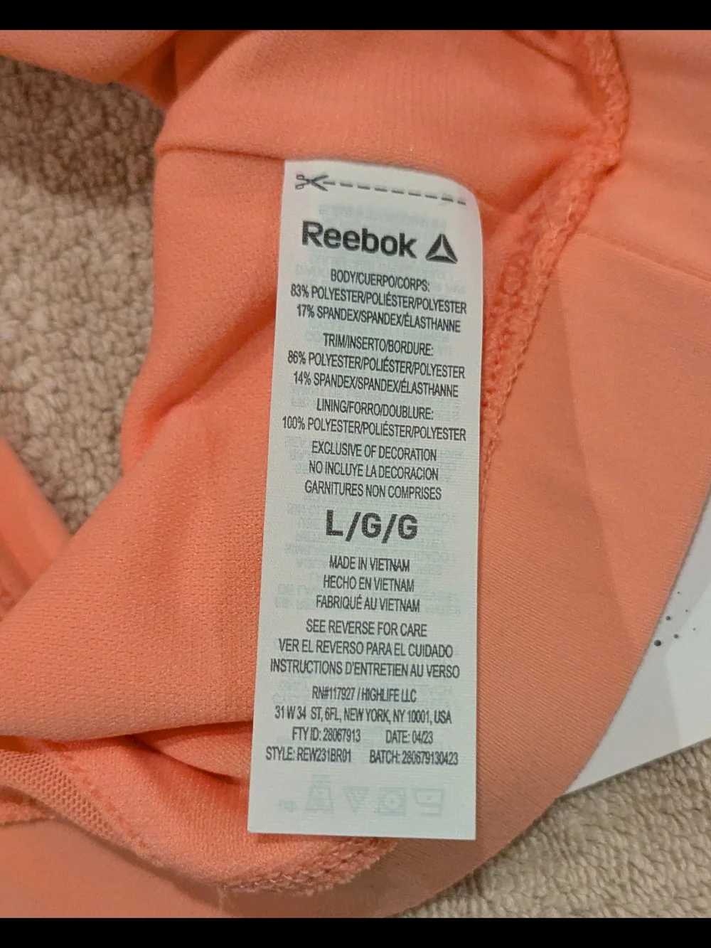 $15 Reebok Size L Peach Amber Stronger Medium Impact Sports Bra NWT Workout